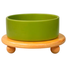 Миска Mr.Kranch Bamboo керамическая на бамбуковой подставке Зеленая, 850мл