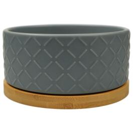 Миска Mr.Kranch Bamboo керамическая серая на бамбуковой подставке, 860мл