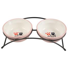 Миска Mr.Kranch на подставке для собак и кошек двойные 2*290мл с лапкой, розовые