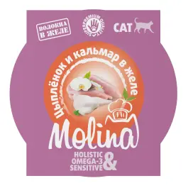 75гр Влажный корм Molina для кошек Цыплёнок и кальмар в желе