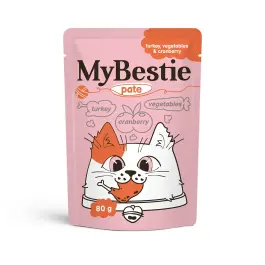 80г Влажный корм MyBestie для кошек паштет из Индейки с Овощами и Клюквой