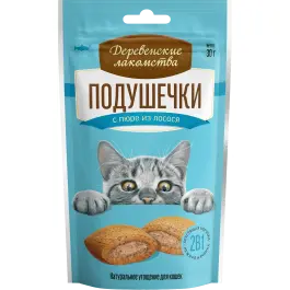 30г Лакомство "Деревенские лакомства" для кошек подушечки с пюре из Лосося