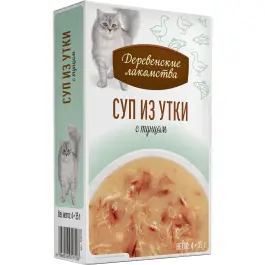 4*35г Лакомство "Деревенские лакомства" для кошек суп из Утки с Тунцом