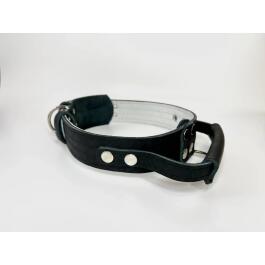 Ошейник LOORI кожаный двойной с ручкой 2 кольца Чёрный
