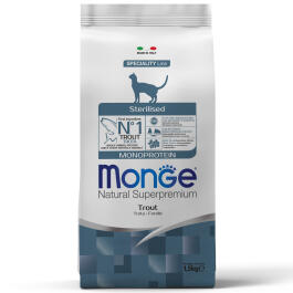 1,5кг Корм Monge Cat Monoprotein Sterilized Trout для стерилизованных кошек с Форелью