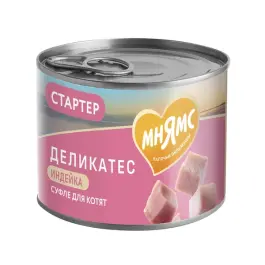 200г Консерва Мнямс Delicatesse "Суфле по-английски" для котят с начала прикорма до 4 месяцев, беременных и кормящих кошек, паштет из Индейки