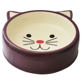 Миска керамическая N1 в форме мордочки кошки Бордовая 12,5*12,5*4,4см, 150мл