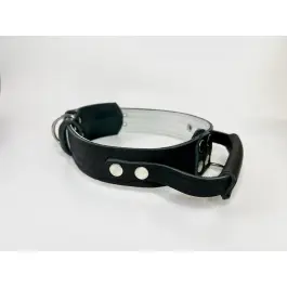 Ошейник LOORI кожаный двойной с ручкой 2 кольца Чёрный