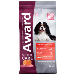 12кг Корм Award SPECIAL CARE Sensitive Skin&Coat для взрослых собак всех пород для здоровой кожи и шерсти со свежим Лососем