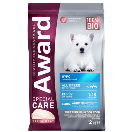 2кг Корм Award SPECIAL CARE HYPO PUPPY для щенков от 1 месяца, беременных и кормящих собак всех пород, склонных к аллергии со свежей белой Рыбой