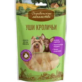 90г Лакомство "Деревенские лакомства" для собак всех пород Кроличьи уши с мясом утки