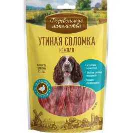 90г Лакомство "Деревенские лакомства" для собак всех пород Утиная соломка нежная