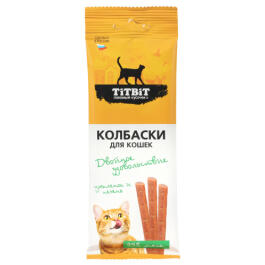 12г Лакомство TitBit "Двойное удовольствие" колбаски для кошек с Цыпленком и печенью