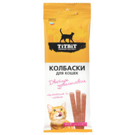 12г Лакомство TitBit "Двойное удовольствие" колбаски для кошек с Телятиной и печень
