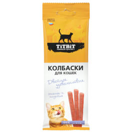12г Лакомство TitBit "Двойное удовольствие" колбаски для кошек с Ягненком и индейкой