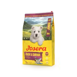 0,9кг Корм Josera Mini (Junior/Adult Mini 29/18) для щенков и взрослых собак мелких пород с Уткой и Лососем