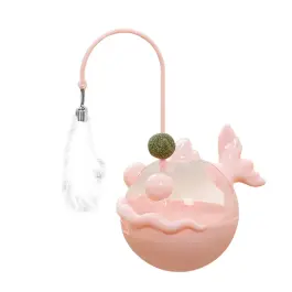 Игрушка-неваляшка NUNBELL для кошек Кит-кормушка с дразнилкой Перо, мятным шариком и колокольчиком, 17*16*9см