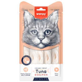 1шт*14г Лакомство Wanpy Cat для кошек Нежное пюре из Тунца и Лосося