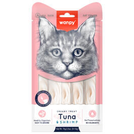 1шт*14г Лакомство Wanpy Cat для кошек Нежное пюре из Тунца и Креветками