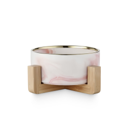 Миска керамическая Red Bow для животных на подставке Розовая мрамор/золото, 400мл