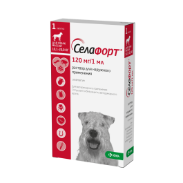 Капли на холку Селафорт KRKA от блох, клещей, глистов, а также при болезнях ушей и кожи для собак 10,1-20кг, 1шт*120мг/1мл