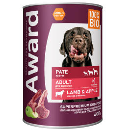 400г Консерва Award для взрослых собак паштет из Ягненка с яблоком (срок 16.06.2026)