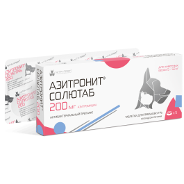 1таб Азитронит Солютаб NITA-FARM антибактериальный препарат для кошек и собак, массой 5-20кг, 200мг (срок до 08.2026)