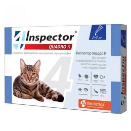 Inspector Quadro K капли на холку от блох, клещей и глистов для кошек от 1 до 4кг, 1шт (срок до 08.2026)