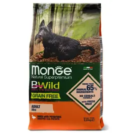 2,5кг Корм Monge Dog BWild Grain Free Mini Adult Duck/Potatoes беззерновой для взрослых собак мелких пород с Уткой и картофелем