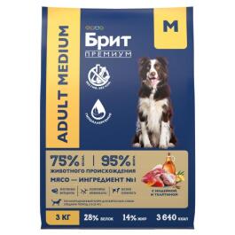 3кг Корм Brit Premium Dog Adult Medium для собак средних пород Индейка с телятиной