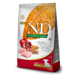 7кг Корм Farmina N&D Ancestral Grain Dog Chicken & Pomegranate Puppy Mini низкозерновой для щенков мелких пород, беременных и кормящих собак с Курицей и гранатом