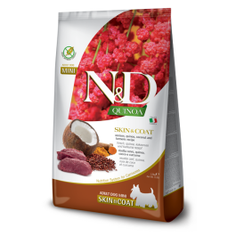 0,8кг Корм Farmina N&D Grain Free Quinoa Skin&Сoat Venison, coconut Adult Mini беззерновой для взрослых собак мелких пород для кожи и шерсти с Олениной, киноа и кокосом