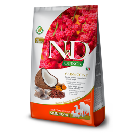 0,8кг Корм Farmina N&D Grain Free Quinoa Dog Skin & Coat Herring/Coconut беззерновой для взрослых собак для здоровья кожи и шерсти с Сельдью, киноа и кокосом