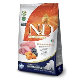 12кг Корм Farmina N&D Grain Free Pumpkin Dog Lamb & Blueberry Puppy Medium & Maxi беззерновой для щенков средних и крупных пород с Ягненком, черникой и тыквой