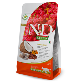 1,5кг Корм Farmina N&D Quinoa Cat Grain Free Skin & Coat Herring беззерновой для взрослых кошек для здоровтя кожи и шерсти с Сельдью, кокосом и киноа