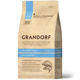 2кг Корм GRANDORF CAT White Fish&Turkey SKIN&CARE низкозерновой для кошек с белой рыбой и индейкой, забота о коже и шерсти