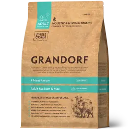10кг Корм GRANDORF DOG 4 Meat PROBIOTIC MEDIUM&MAXI BREEDS гипоаллергенный для собак средних и крупных пород с пробиотиками и 4 вида мяса