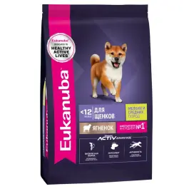 3кг Корм Eukanuba DOG Puppy Small & Medium Lamb для щенков мелких и средних пород с Ягнёнком