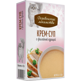 4*35г Лакомство Деревенские лакомства для кошек крем-суп с Филейной Курицей