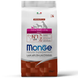 2,5кг Корм Monge Dog SP Extra Small Adult Lamb/Rice для взрослых собак миниатюрных пород c Ягненком и рисом (срок до 18.10.2026)