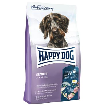 4кг Корм Happy Dog Senior 19/9 для пожилых собак средних и крупных пород, поддержка опорно-двигательного аппарата с Птицей, ягнёнком и морепродуктами