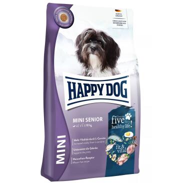 4кг Корм Happy Dog Mini Senior 21/10 для взрослых собак мелких пород с избыточнм весом с Птицей, ягнёнком и моерпродуктами