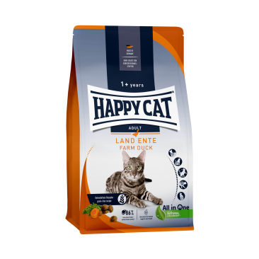 4кг Корм Happy Cat Culinary Land-Ente 33/15 для взрослых кошек с нежной фермерской Уткой и сочной морковью