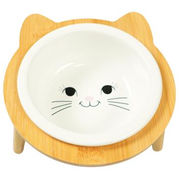 Миска Mr.Kranch Bamboo для кошек керамическая белая на бамбуковой подставке 400мл