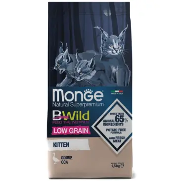 1,5кг Корм Monge BWild Low Grain Kitten для котят с Гусиным мясом