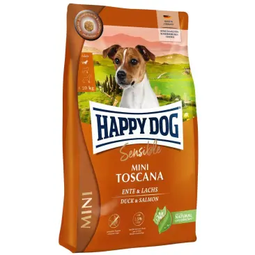 10кг Корм Happy Dog Mini Toscana для взрослых и пожилых собак мелких пород с Лососем и уткой