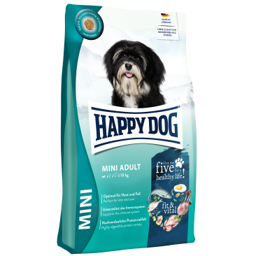 4кг Корм Happy Dog Mini Adult fit & vital 26/14 сбалансированный корм для маленьких собак весом до 10 кг из Птицы, ягнёнка и рыбы