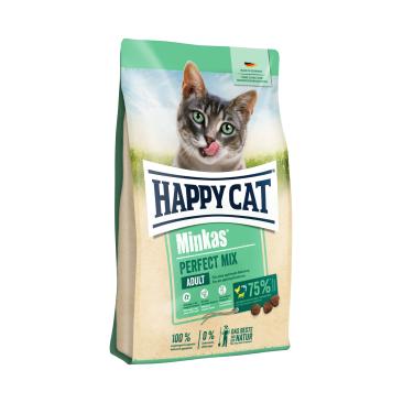 4кг Корм Happy Cat Minkas Perfect Mix Adult 30/12 особо сбалансированный комплексный корм для взрослых кошек из мяса Птицы, ягнёнка и рыбы