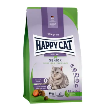 4кг Корм Happy Cat Senior Weide-Lamm 29/12 для пожилых кошек из легкоусвояемого пастбищного Ягненка, богатой витаминами моркови и нежного кориандра