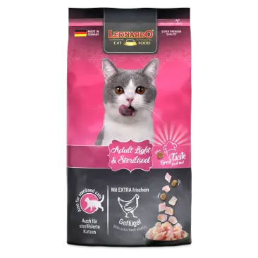 1,8кг Корм Leonardo Adult Light & Sterilised для взрослых стерилизованных кошек и кастрированных котов от года, склонных к полноте из мяса Птицы